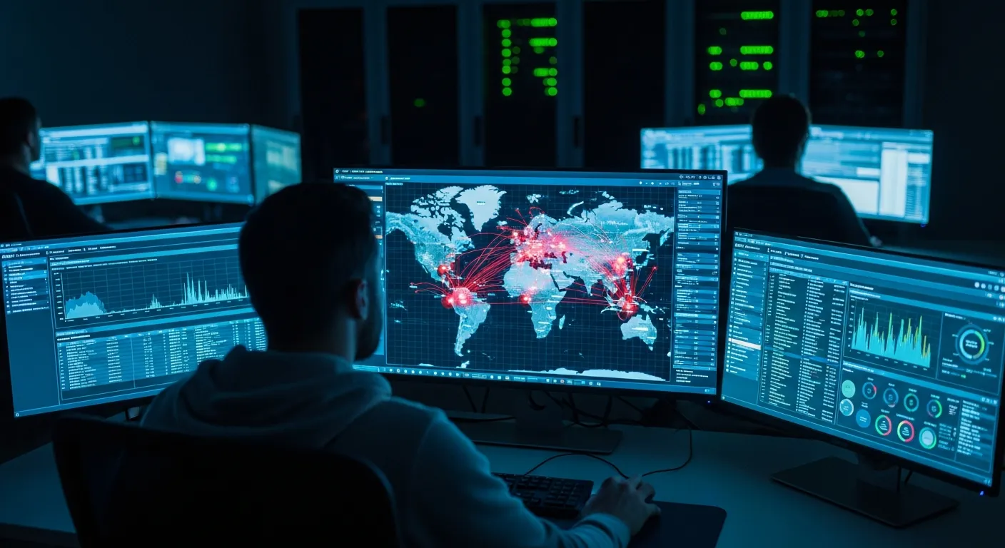 Centre d'opérations de sécurité avec analyse de cybermenaces en temps réel — cybersécurité PME en Valais par Jump Online Sion